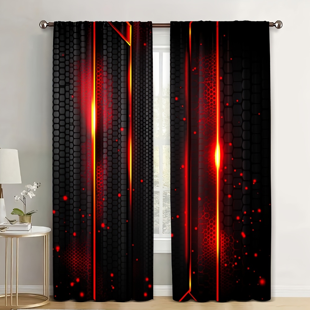 The Office Tech - 2pcs Lava Curtains Black Red Crack
