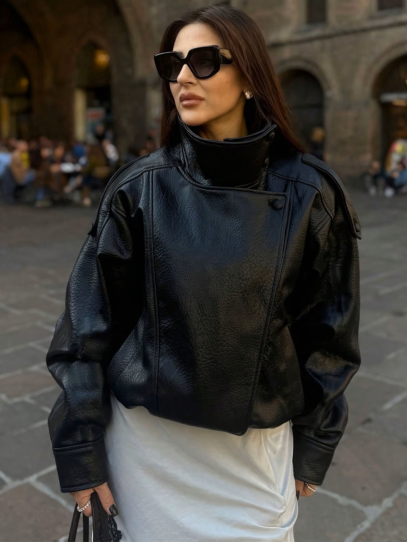 Faux PU Leather Black Jackets  - Office Tech Wear review and price