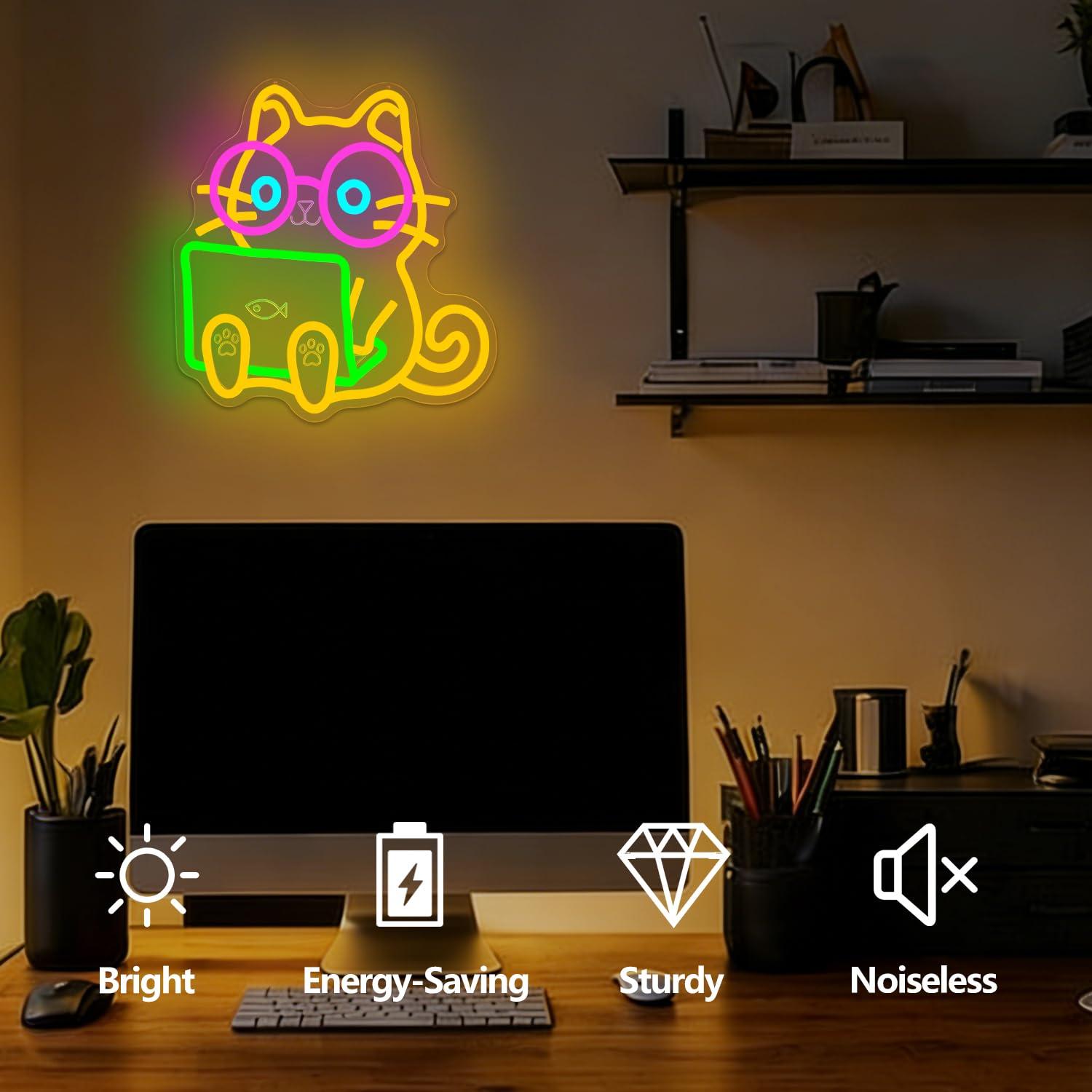 Cat Laptop Neon Sign USB Dimma - The Office It Tech review and price