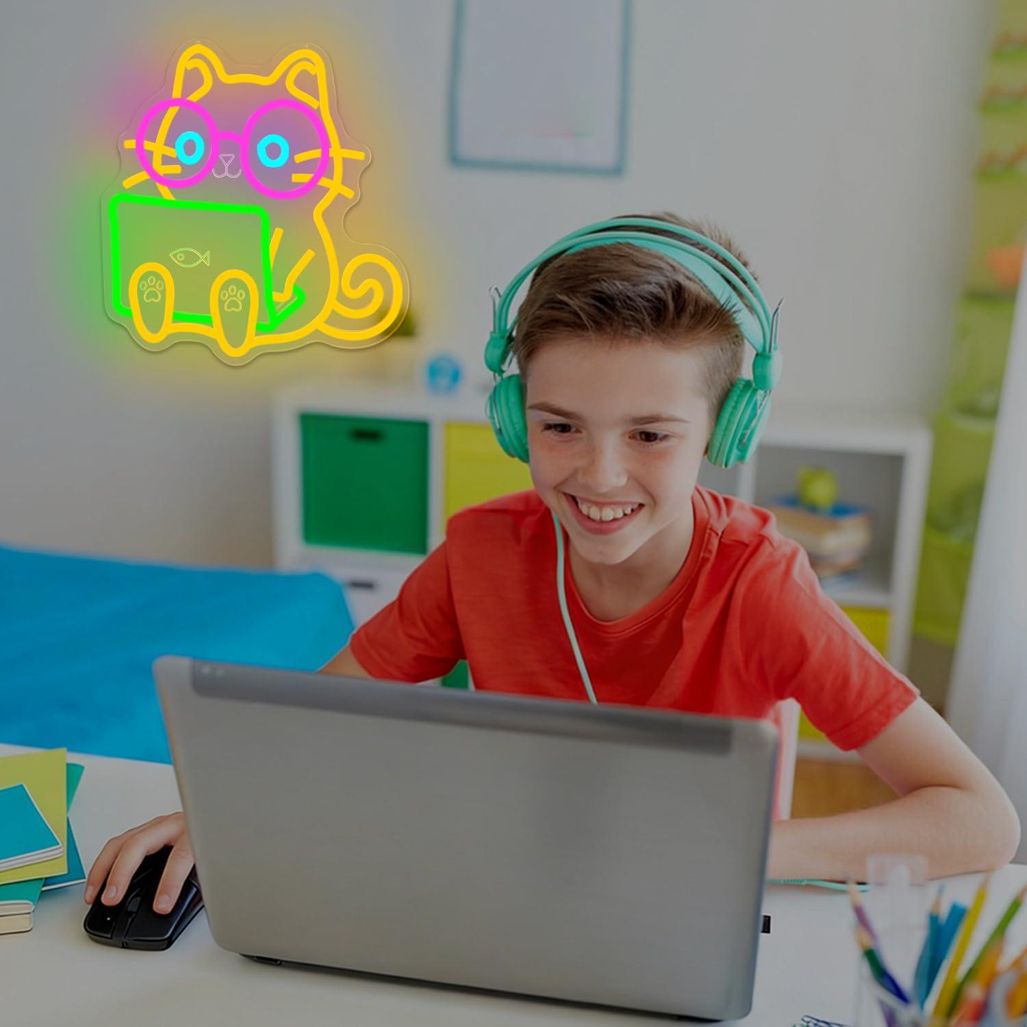 Cat Laptop Neon Sign USB Dimma - The Office It Tech review and price